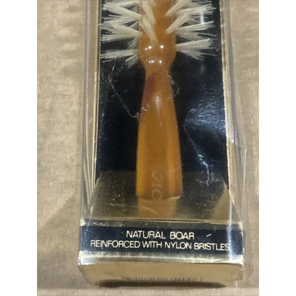 Vintage NIB ACE Full Round Purse Brush, Natural Boar Reinforced W/ Nylon Bristle
